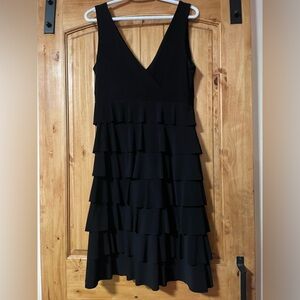 Frank Lyman Design Black Tiered Ruffle V-Neck Dress